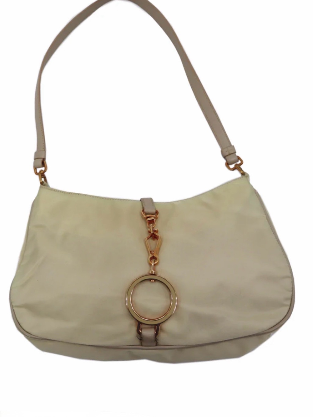 Cream Prada Shoulder Bag With Gold Ring Closure Includes Dust Bag